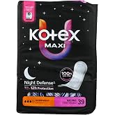 Kotex Overnight Maxi Pads, 39 Count | Period Pad, Xpress Dri Core, Night Defense, Back Barrier, Side Guards, Breathable Soft Touch Cover, Clean &amp; Dry Feel