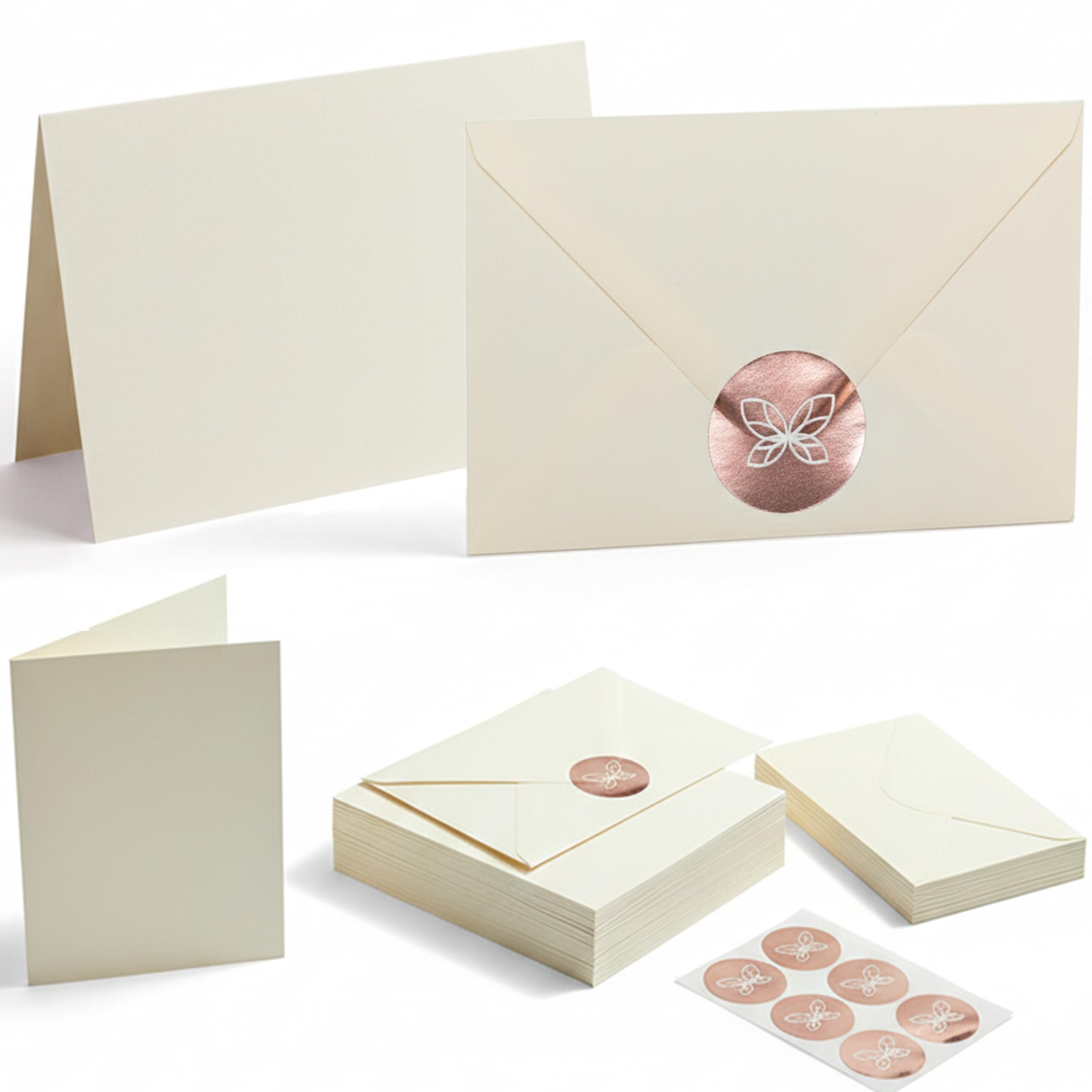 Photo 1 of 100 Pack Blank Cards with Envelopes & Stickers - 4x6 / A6 Ivory Folding Cards, Bulk Set of 300 GSM Heavyweight Cardstock for Thank You Notes, Wedding Invitations, Baby Shower, All Occasion Business Stationery