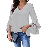 Relipop Womens Blouse Ruffle 3/4 Sleeve Tops V Neck Business Casual Blouses Shirts Spring Summer Outfits 2026