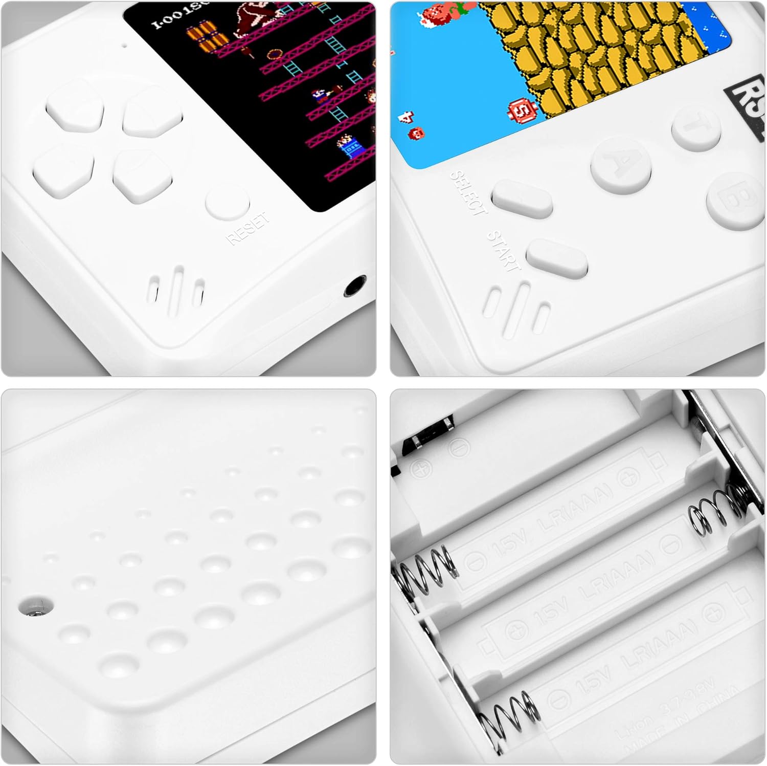 Retro Handheld Games for Kids Built in 218 Classic Old Style Electronic Game 3.5'' Screen with Earphone Jack USB Rechargeable Portable Video Player Children Travel Holiday Entertain-White: Toys & Games
