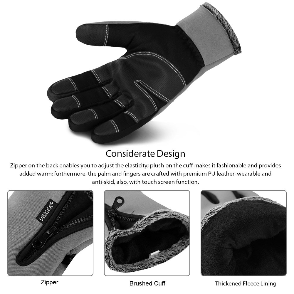 Vbiger Thick Warm Touch Screen Texting Gloves Cold Weather Gloves Cycling Gloves for Men & Women (New Grey, XL)