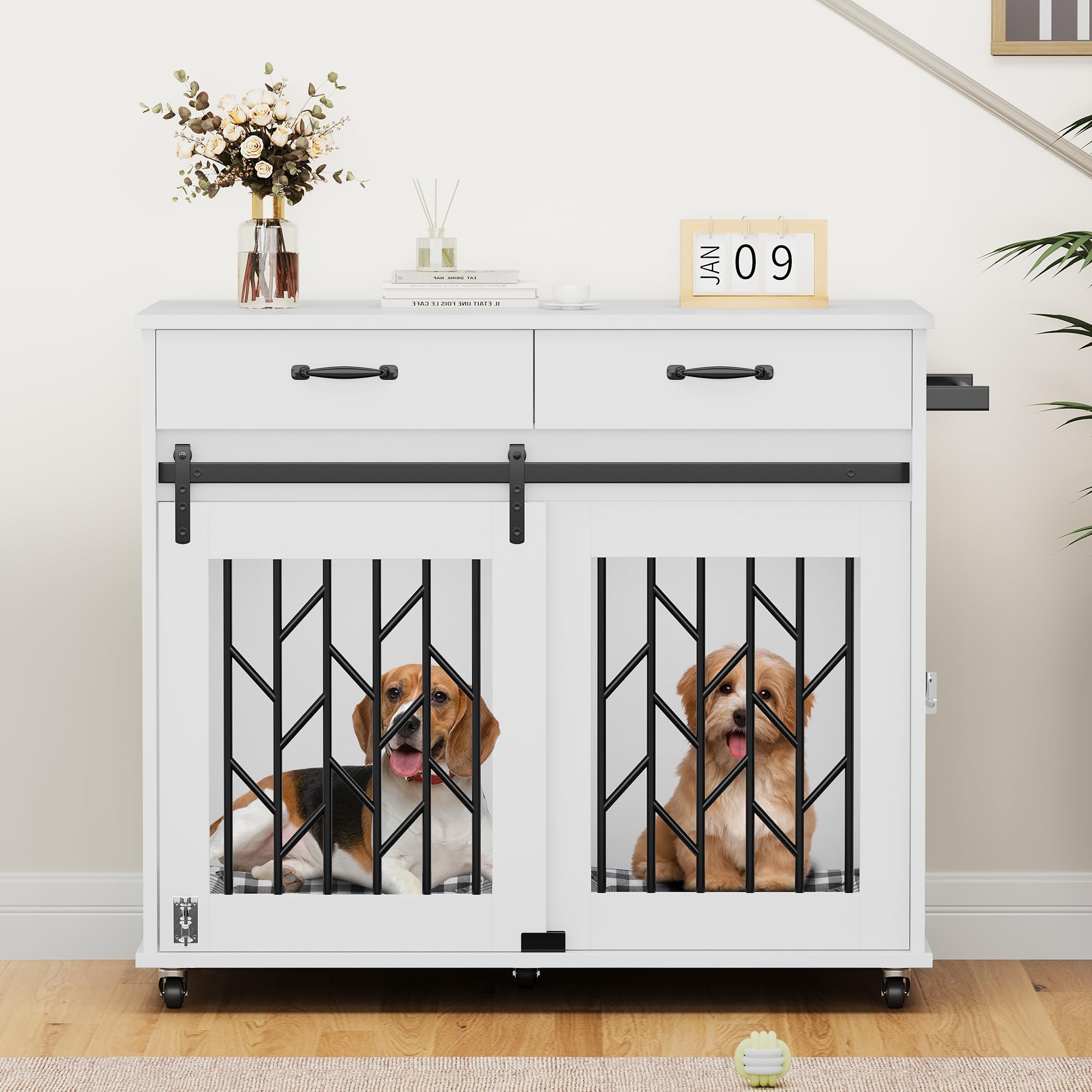 Curated visual reference: Gallery Detail: Yitahome Dog Crate Furniture With Wheels 39 Inch Double Dog