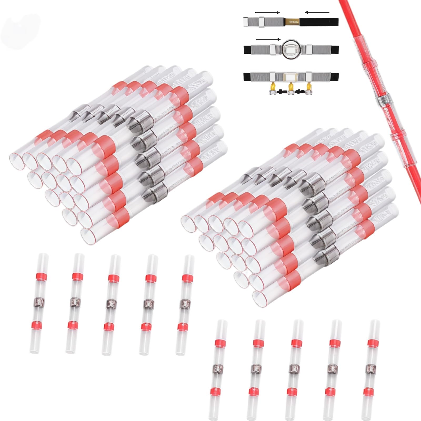 CTRICALVER welded and sealed wire joints, 40 waterproof heat shrinkable butt joints, wire terminals, marine insulated butt joints (red)