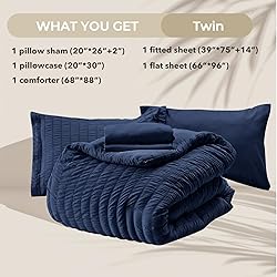 HYMOKEGE Navy Blue Twin Comforter Set Seersucker 5