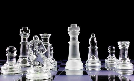 Webby Glass Chess Set Featuring Frosted and Clear Glass Pieces & Glass Board( 20x20CM)