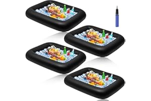 Leitee 4 Pcs Summer Inflatable Serving Bar and a Hand Pump Ice Buffet Serving Tray Black Inflatable Cooler with Drain Plug Pi