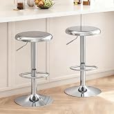 CAROLMADE Bar Stools Set of 2, Adjustable Metal Bar stools Swivel Counter Height Stool Backless Barstools for Kitchen Island Pub, Chrome