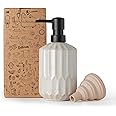 FE FUN ELEMENTS Fun Elements Bathroom Soap Dispenser, 16 Oz Luxurious Hand soap Dispenser for Bathroom, Ceramic Liquid Countertop with Plastic Pump, Silicone Funnel (Black Pump)