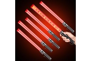 HiGiant [6 Pack] 21inch Traffic Wand, LED Traffic Control Baton, Red Light Wands with 2 Flashing Modes, Air Traffic Control Light with Side Clip for Parking Direct, Airport Safety