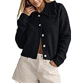 InterNos Womens Y2k Ruffled Collar Cardigan Sweaters Classic Button Down Long Sleeves Fall Sweater Crop Tops