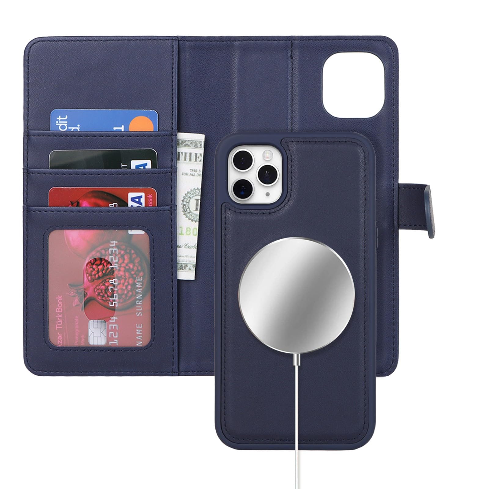 Zouzt for iPhone 11 Pro Max 6.5 Inch Detachable Wallet Case with Card Holder for MagSafe, Premium PU Leather 2 in 1 Flip Folio Book Magnetic Stand Protective Phone Cover - Blue — image 1