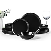 HaWare Dinnerware Sets, 12-Piece Stoneware Plates and Bowls Set, Dish Set for 4, Ceramic Dishware for Home Restaurant, Chip and Scratch Resistant, Microwave and Dishwasher Safe, Matte Black