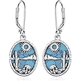 Western Cactus Earrings Sterling Silver Turquoise Cactus Leverback Earrings Western Jewelry Gifts for Women
