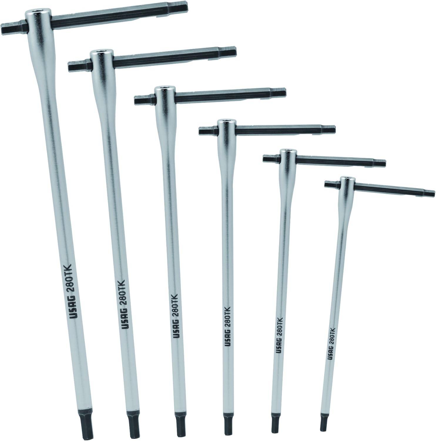 USAG 280 TK/SE6 - Set of SIX T-Handle Hexagon Keys with Sliding BAR, Black,chrome