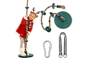 DECORLIFE Tree Swing for Kids, Adjustable Rope Swing Disc Swing for Outside with Platform Carabiners and Strap Outdoor, Playground Accessories, Green