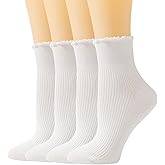 SEMOHOLLI Women Ruffle Socks, Ankle Socks Ruffle Turn-Cuff, Lovely Double Needle Solid Color Edge Relent Girl Socks