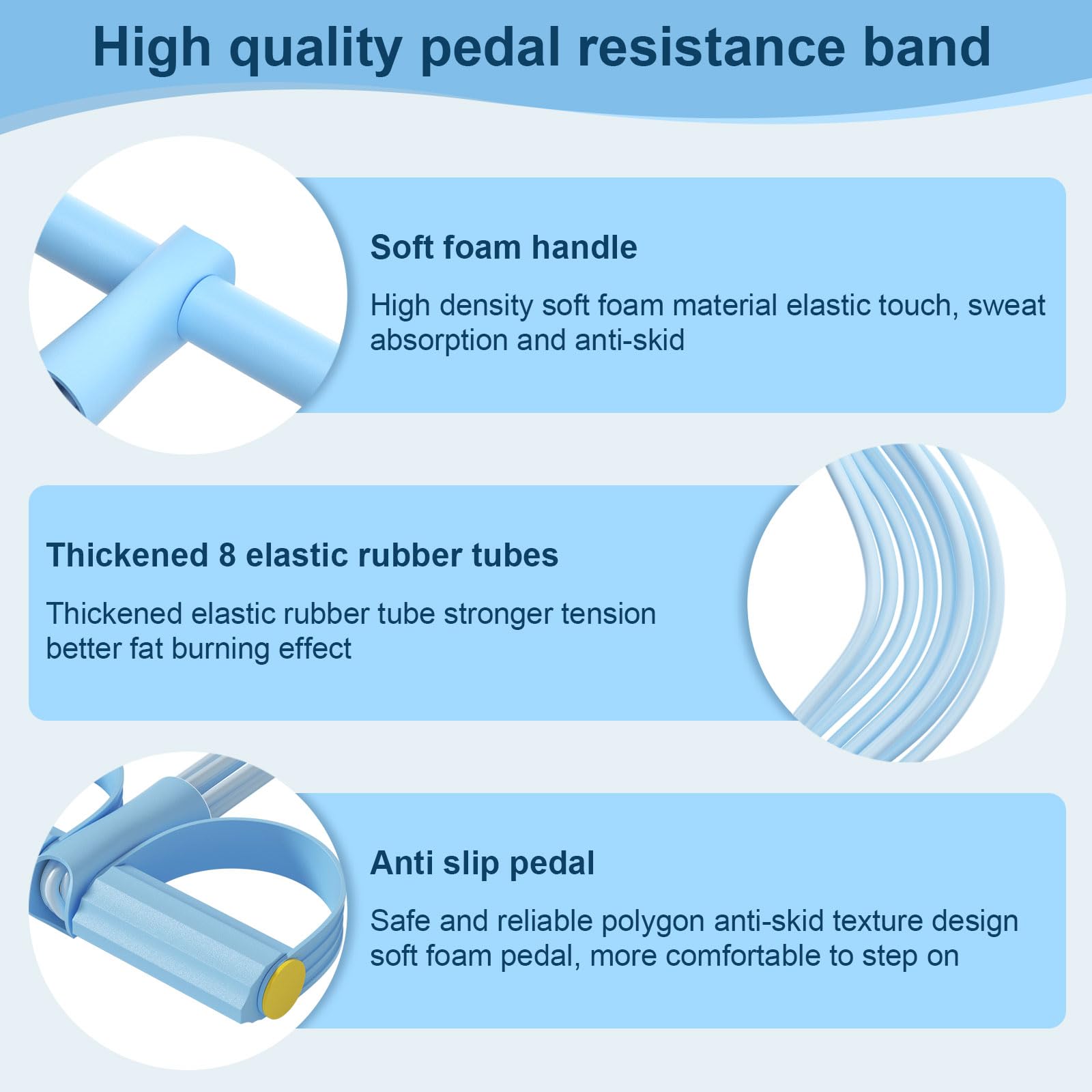 21 Fitness Resistance Bands-8 Tube Pedal Ankle Puller, Stirrup Puller for Exercise - Elastic Yoga Pedal Resistance Band for Full Body Workout, Abdomen/Waist/Arm/Leg Stretching (Light Blue)