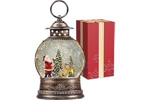 PESTILITE Christmas Snow Globes, Lighted Decorations Musical Snow Globes Lantern, Santa Christmas Decoration Indoor Home Décor & Gift, 6H Timer, USB/Battery Operated,
