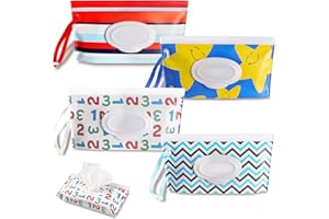 DOMMARE Baby Wipes Dispenser, Reusable Baby Wipe Pouch Refillable Portable Lightweight Travel Wet Wipe Holder Case Waterproof Wipe Container With Sealed Zipper to Keep Wipes Moist (4pack)