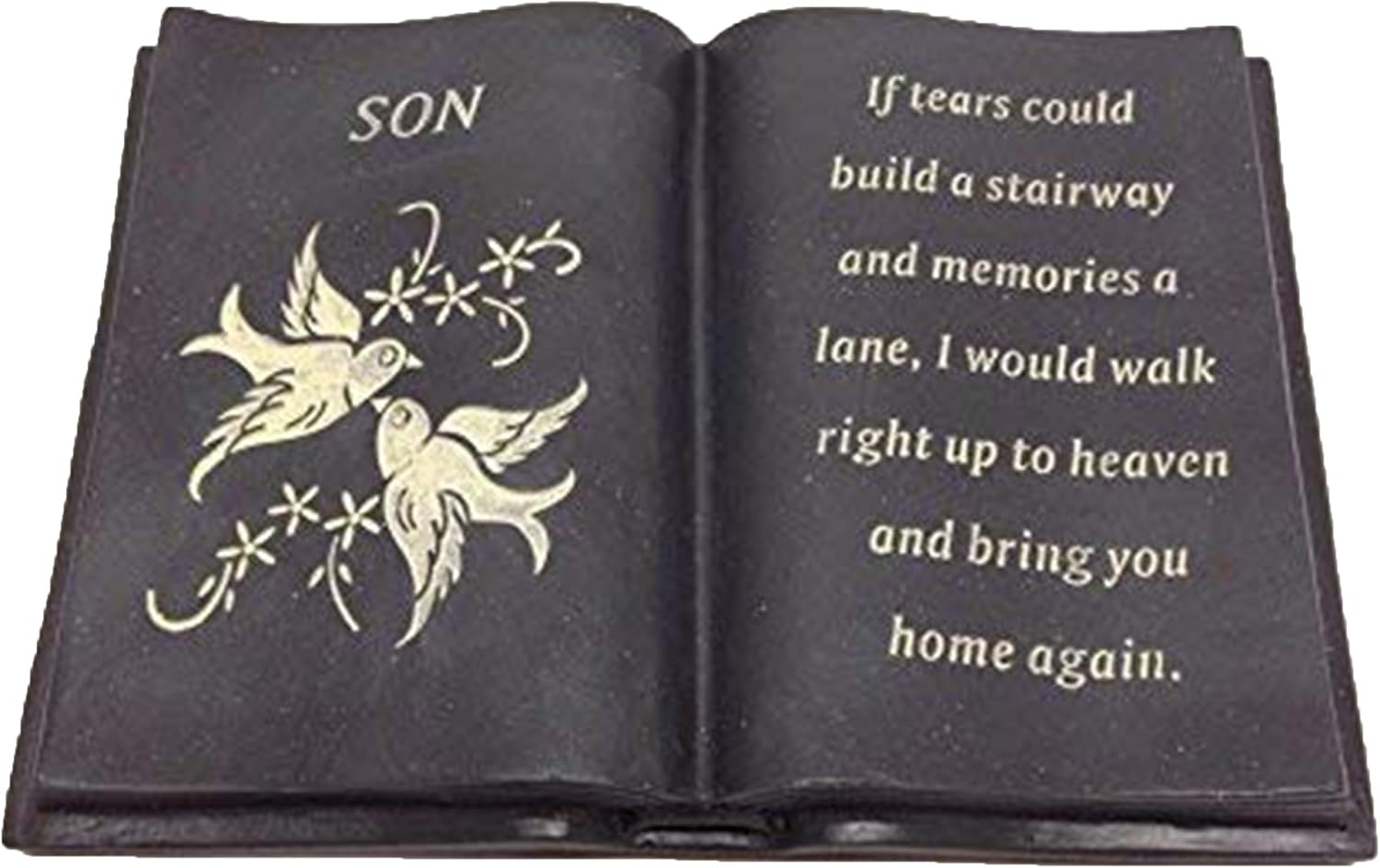 Son Slate Grey Memorial Book - Dove & Diamante Detail - Grave Plaque Ornament Tribute, Grey,White