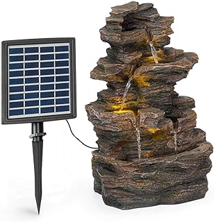 blumfeldt Messina Kaskadenbrunnen Solarbrunnen Gartenbrunnen Zierbrunnen,Solarbetrieb,4 Kaskadenstufen,Indoor & Outdoor,Solarpanel: 9 V / 2,8 W / 17,5 x 14 cm,frostbeständig