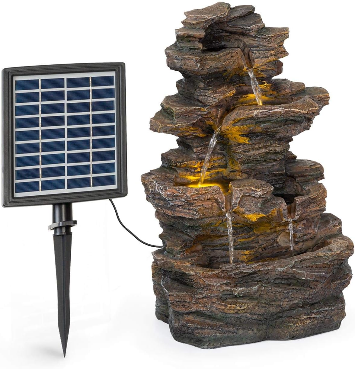 blumfeldt Messina Kaskadenbrunnen Solarbrunnen Gartenbrunnen Zierbrunnen,Solarbetrieb,4 Kaskadenstufen,Indoor & Outdoor,Solarpanel: 9 V / 2,8 W / 17,5 x 14 cm,frostbeständig