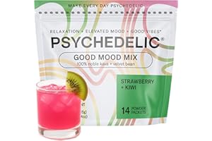 PSYCHEDELIC WATER Calming Kava Drink Mix - Kava kava flavored drink mix - Easy Open Single-Serving - Flavored Kava - Mucuna Pruriens - Stevia - Adaptogen Mocktails - 14 Sticks - Strawberry Kiwi