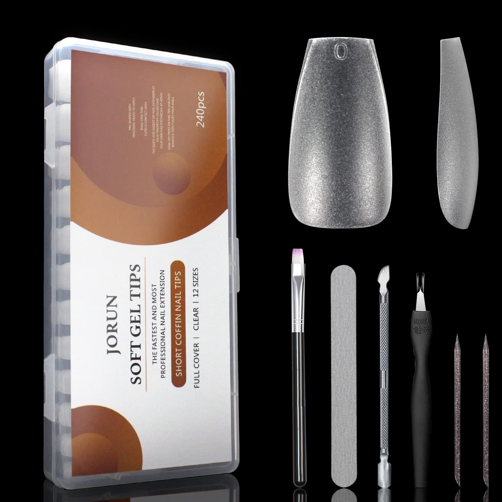 240PCS Transparent Soft Gel Full Cover Nail Tips, Trapezoid Gel Nail Ttips, 12 Sizes of Nail Tip Extension Kit, Suitable for Nail Salon and Home DIY — image 1