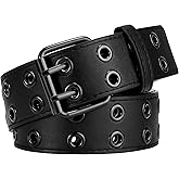 XZQTIVE Double Grommet PU Leather Belt for Women Men Punk metal Jean Belt Wide 1.5 Inch