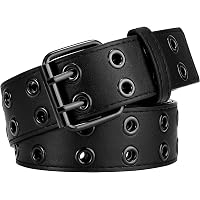 Buy 2 Pack Grommet Leather Belts For Women, Black Belt Women Men With Double Studded Holes, Black White-double Holes, Fit For Waist Up To 33" At
