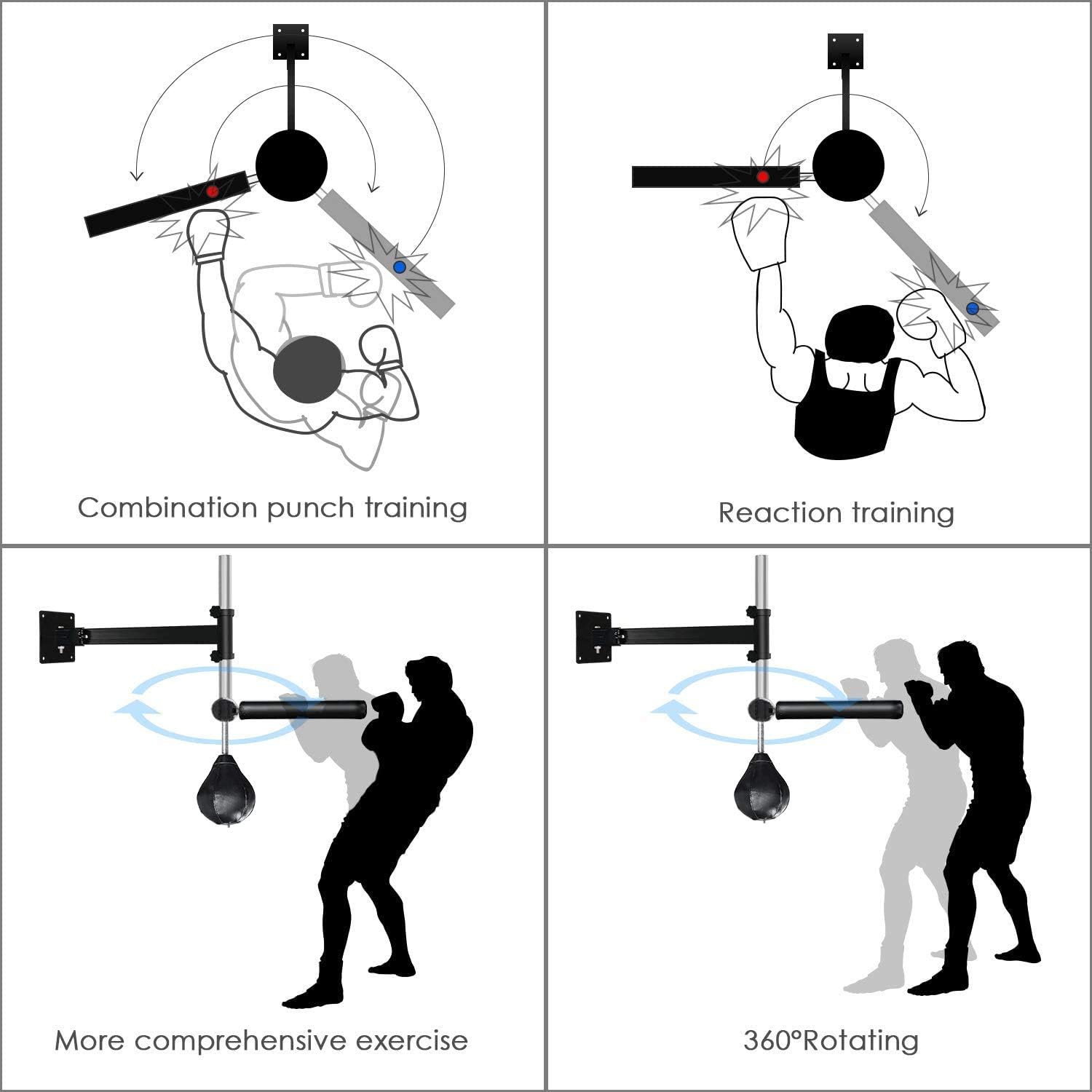 INNOLIFE Wall Mount MMA Boxing Speed Trainer Punching Spinning Bar with Punching Ball : Sports & Outdoors