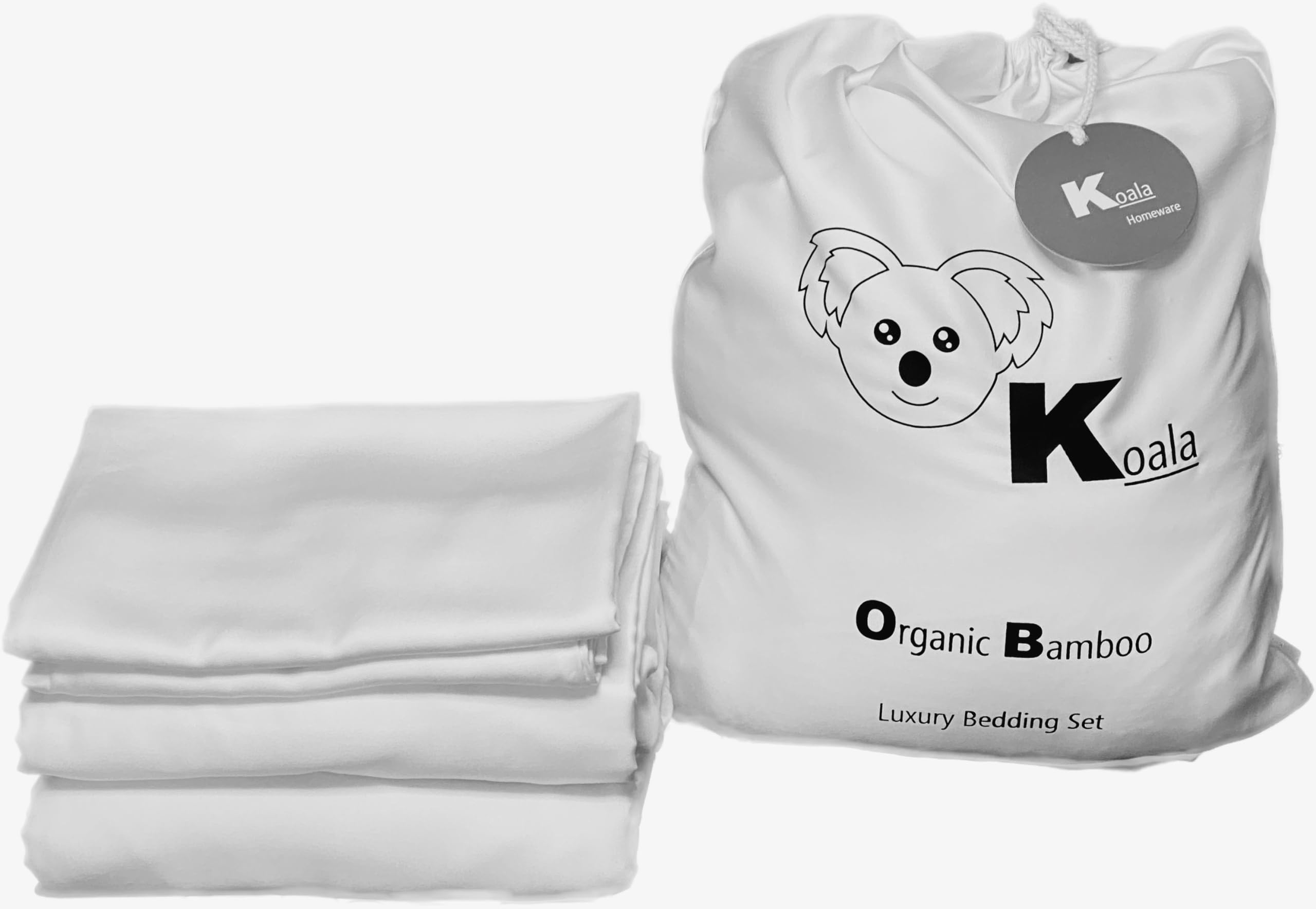 100% Organic Bamboo, Silky Luxury 4 Piece Bedding Set | Duvet Cover, Deep Fitted Sheet & 2 Pillowcases by Koala (White, Double)