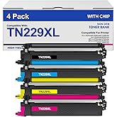 TN229XL TN229 Toner Cartridges 4 Pack MFC-L3780CDW MFC-L3720CDW Compatible for Brother HL-L3280CDW HL-L3220CDW HL-L3300CDW HL-L3295CDW Printer TN 229XL TN-229XL TN229/XL/V BK/C/M/Y High Yield