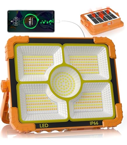 120W Solar Rechargeable Work Light With Stand - 10000LM, 144 LED, 4 Modes, IP66 Waterproof Portable Flood Light For Emergency, Camping, Repair
