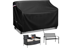 Agustone Patio Loveseat Cover Waterproof for 2-Seater Outdoor Benches, 500D Heavy Duty with Handles - Outdoor Furniture Covers Universal Fit for Garden Benches & Rattan Sofas, 53"L x 27"W x 32"H Black