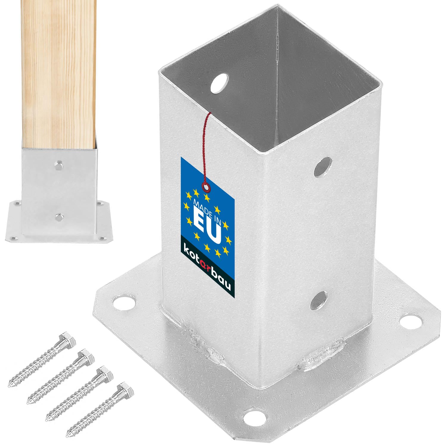 KOTARBAU® Fence Post Support - Galvanised Steel - 70x70 mm (2.76x2.76 inches) - Silver - Bolt Down Post Support - Heavy Duty - Outdoor Use