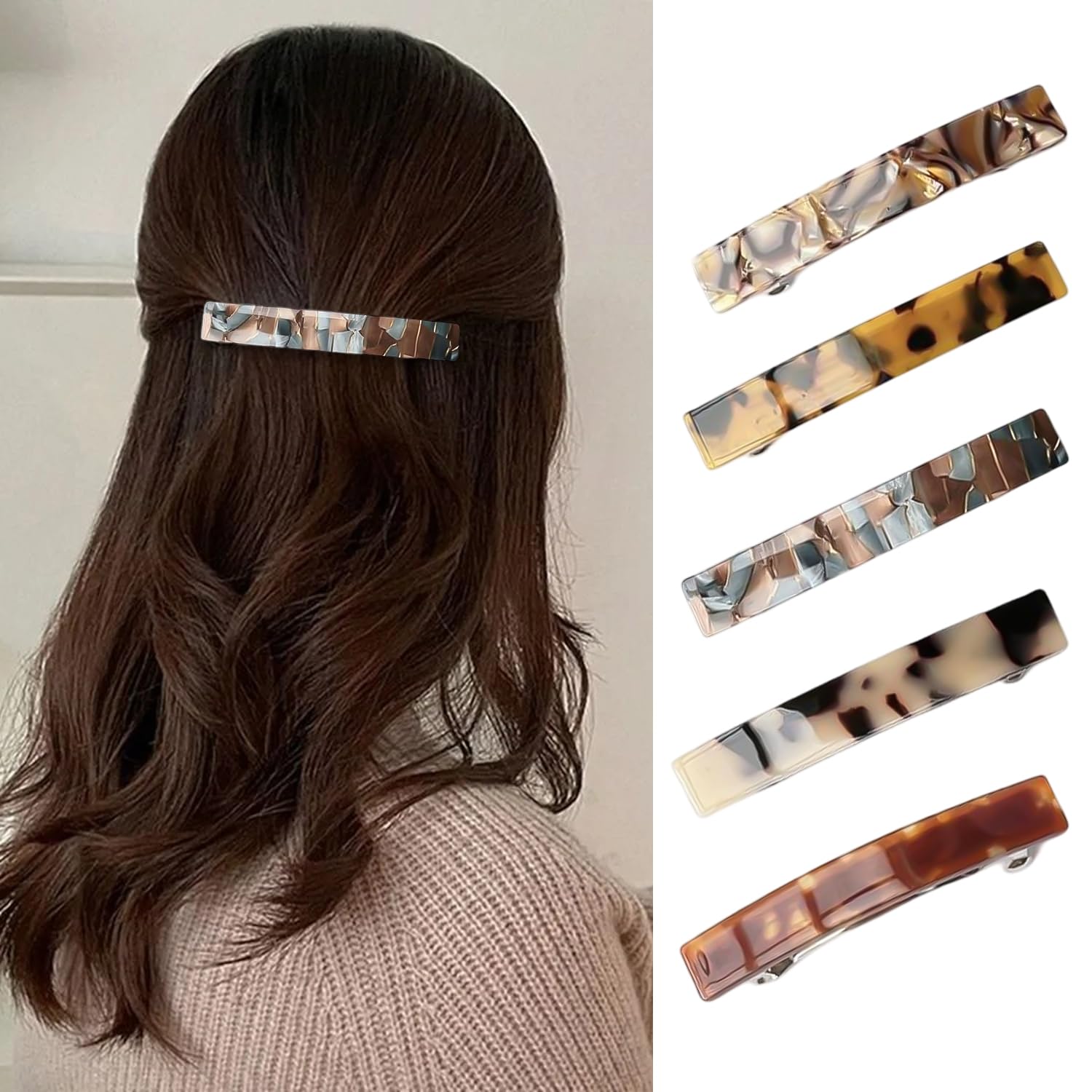 5Pcs French Stylish Hair Clips - Matte Barrette Slides For Thick Fine Hair