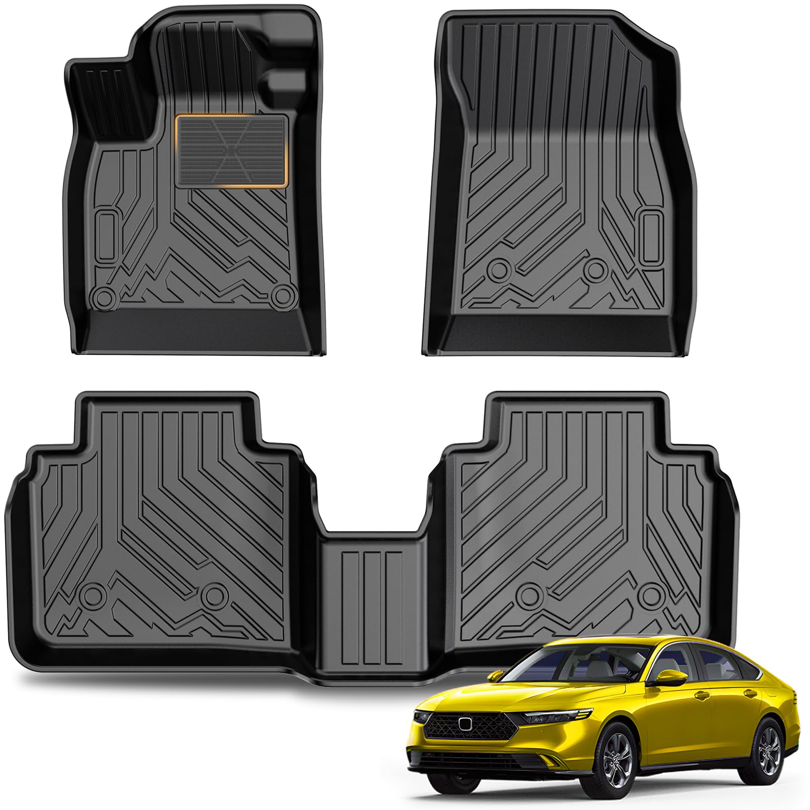 KUST Floor Mats for 2023-2026 Honda Accord Accessories (Include Hybrid), All Weather Floor Liners Front Rear 2 Rows Car Mats TPE Rubber Raised Edge, Extra Heel Pad Plate Image