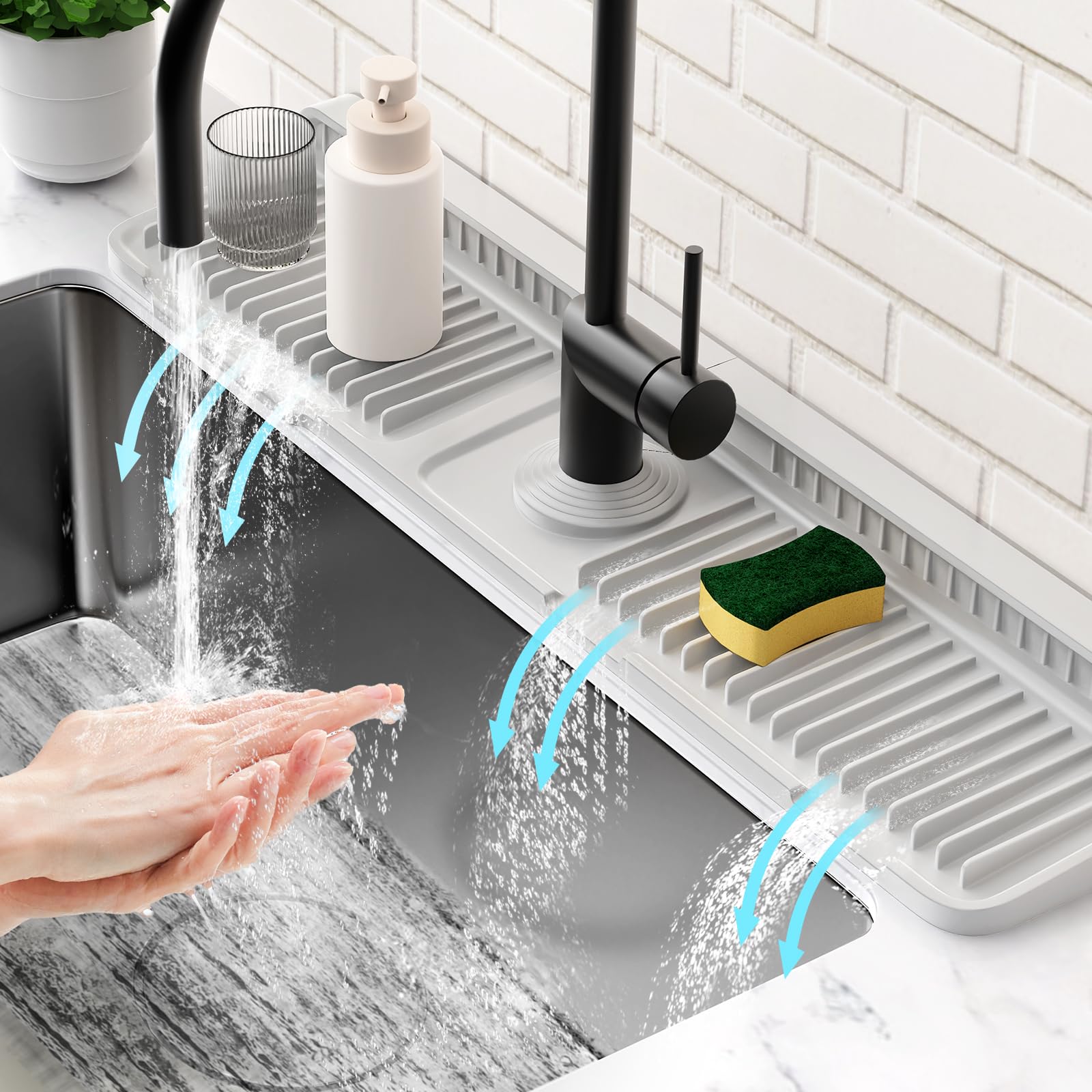 Photo 1 of Folding Faucet Mat for Kitchen Sink Splash Guard[7° Slope Fast Self-draining][Snap Lock Fit] Kitchen Sink Faucet Mat Splash Guard Kitchen Sink Area Sink Water Splash Guard Behind Faucet Draining Mat