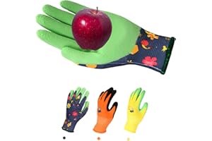 KLDOLLAR 3 Pairs Kids Gardening Gloves for Ages 3-6, Soft Safety Rubber Coated Garden Gloves for Youth Girls Boys, Yard Work Gloves for Digging Weeding Landscaping - Small