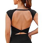 DaiLiWei Open Back Workout Tops for Women Longline Sports Bras Padded Crop Tank Yoga Top Low Back Shirts with Built in Bra