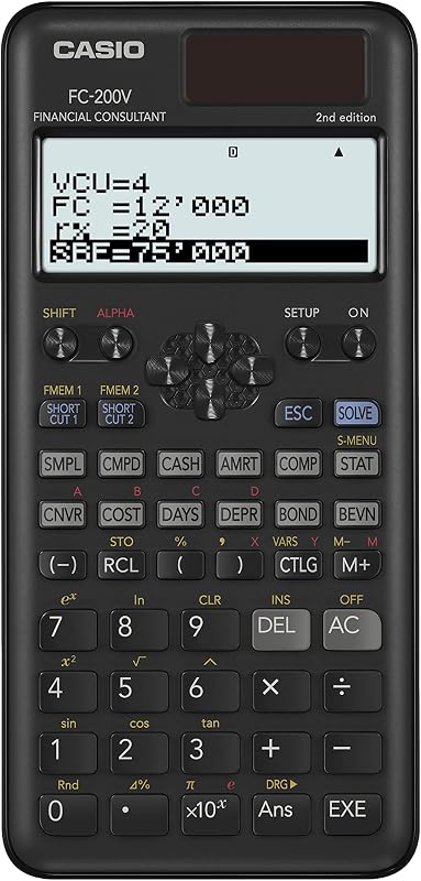 FC-200V-2 Calculadora Financeira, 16,2 x 7,7 x 1,1, Preto
