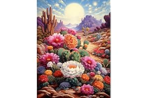 Acudotr Diamond Painting Kits for Adults, 5D DIY Diamond Art Kits for Beginners, Full Drill Diamond Painting Kits for Home Wall Decor, Desert Cactus Flowers, 12x16 Inch