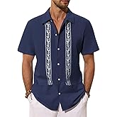 Mens Cuban Guayabera Shirts Cotton Linen Short Sleeve Shirt Casual Hippie Beach Button Down Pocket Shirt