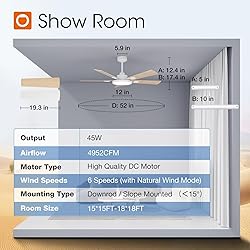 addlon Ceiling Fans with Lights, 52 inch White