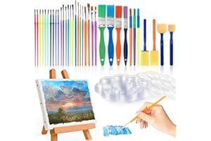RAINFLOW Lot de 45 pinceaux de peinture – Assortiment de 35 pinceaux et 10 palettes, pinceaux éponge pour aquarelle, acryliqu