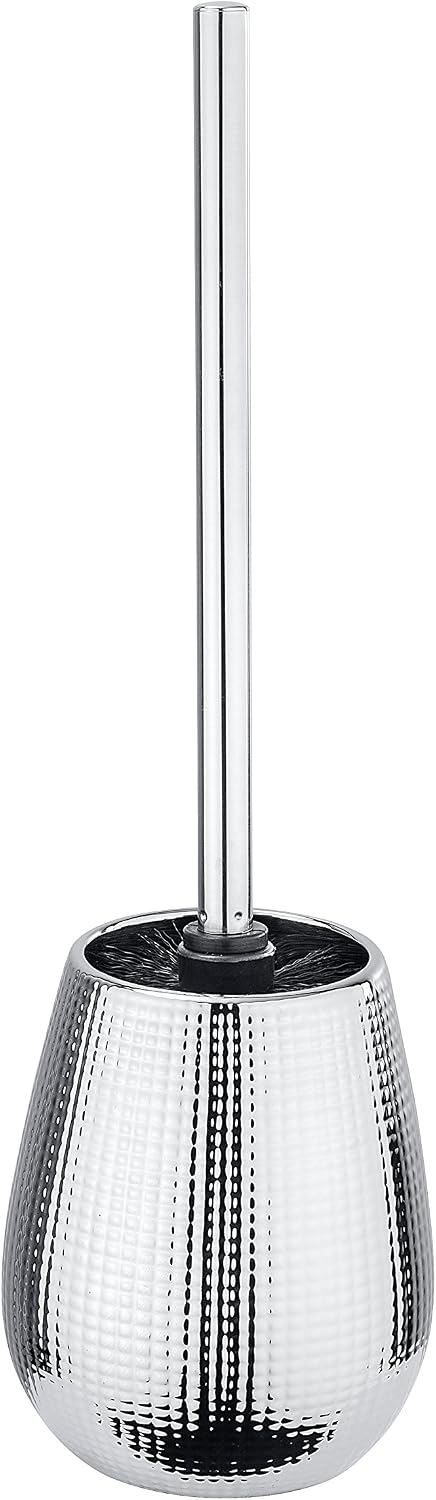 WENKO 22013100 Toilet brush Dakar - Ceramic, 12.6 x 42 x 12.6 cm, Chrome, Silver Shiny, 12.6 x 12.6 x 42 cm