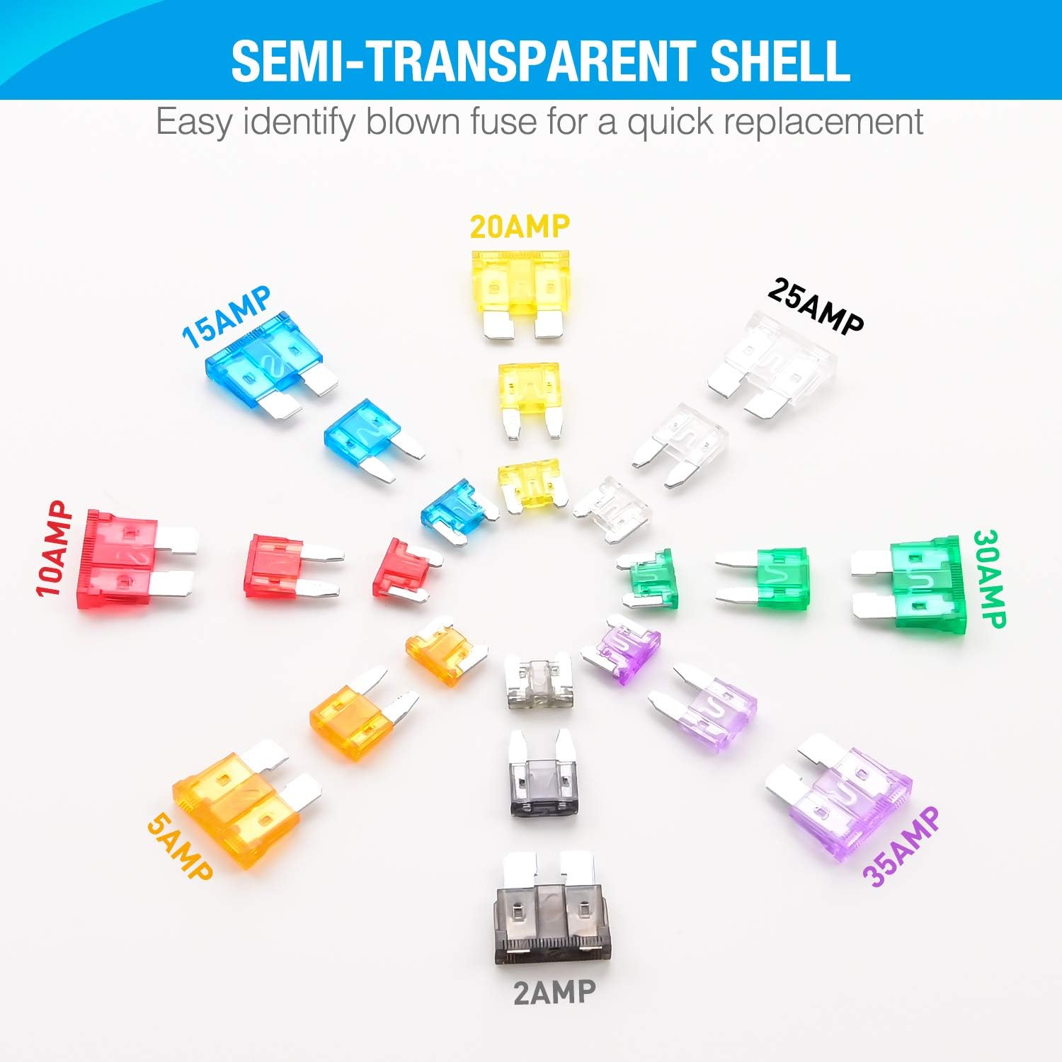 Nilight - 50019R 272pcs Standard & Mini & Low Profile Mini Blade Fuse Assortment, 2A 5A 10A 15A 20A 25A 30A 35A Replacement Fuses for Car Boat Truck SUV Automotive: Automotive
