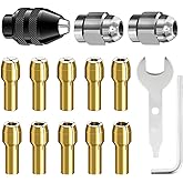 Drill Chuck Collet Set for Dremel, 15PCS Chuck Collet Kit, 0.8-3.2mm Shank Replacement 4486 Rotary Tool Keyless Quick Change Chuck Accessory with Replacement 4485 Brass Collet Metal Nut