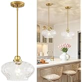 Modern Pendant Lights Kitchen Island, Brushed Gold Pendant Light Fixtures with 11" Clear Hammered Glass Shade, Industrial Hanging Pendant Lights Fixture for Kitchen Island Dining Room Hallway Entryway
